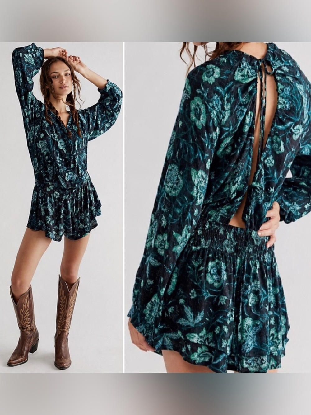 NWT XS Free people Dance 'Til Dawn Romper
Teal & Green Long Sleeve Romper